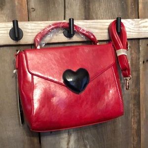 Pink Haley Red Faux Leather Satchel Bag Purse Crossbody Black Heart